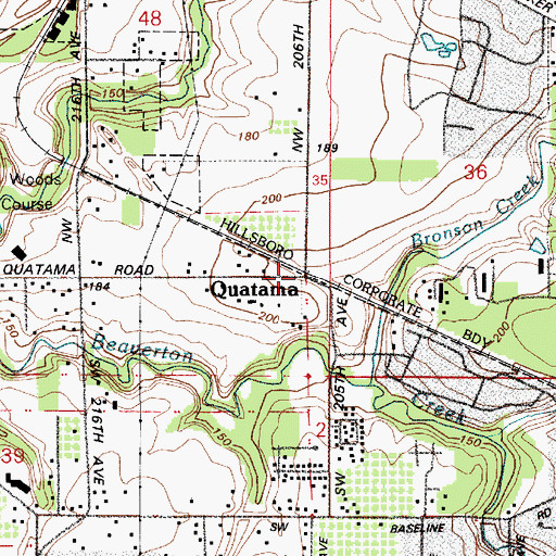 Topographic Map of Quatama, OR