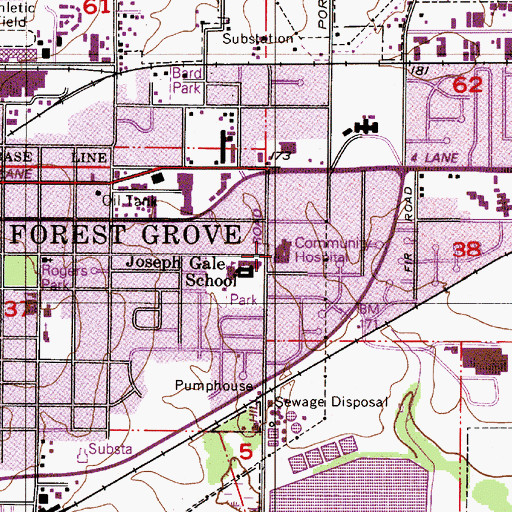 Topographic Map of Tuality Forest Grove Hospital, OR