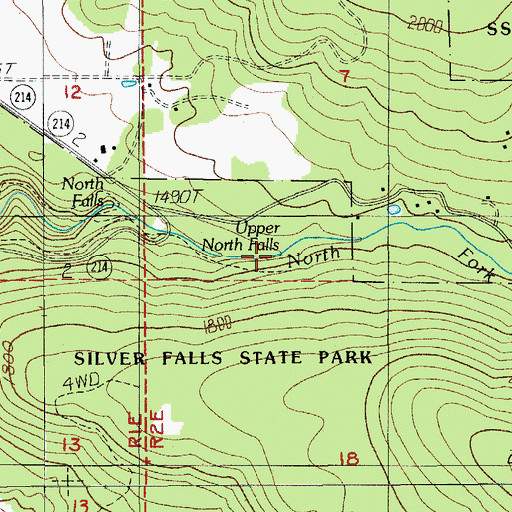 Topographic Map of Upper North Falls, OR