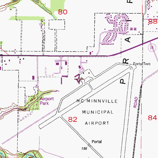 Topographic Map of Mc Minnville Municipal Airport, OR