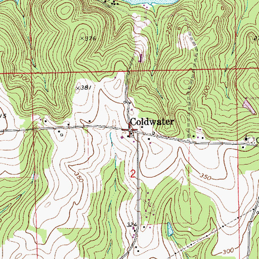 Topographic Map of Coldwater, AL