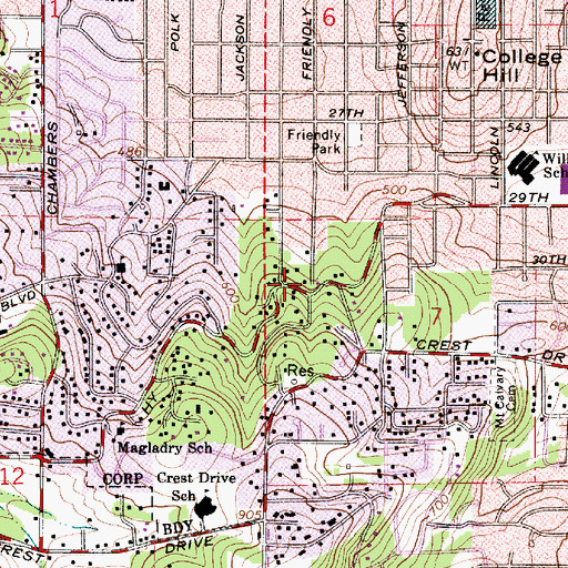 Topographic Map of College Crest Post Office (historical), OR