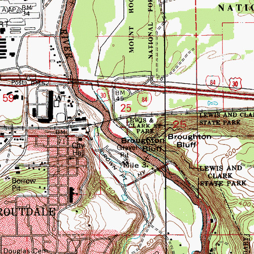 Topographic Map of Sandy Post Office (historical), OR