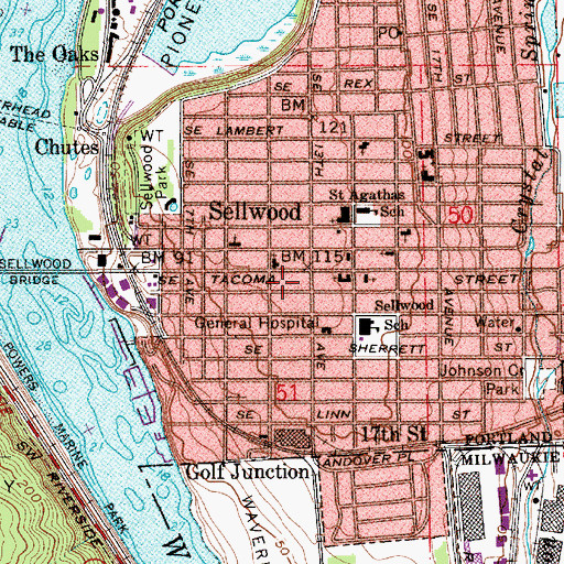 Topographic Map of Sellwood-Moreland Post Office, OR