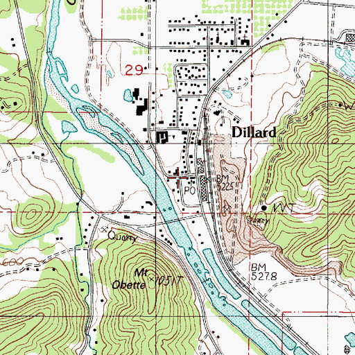 Topographic Map of Dillard Post Office, OR