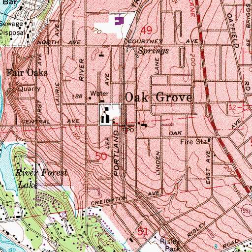 Topographic Map of Oak Grove Post Office, OR