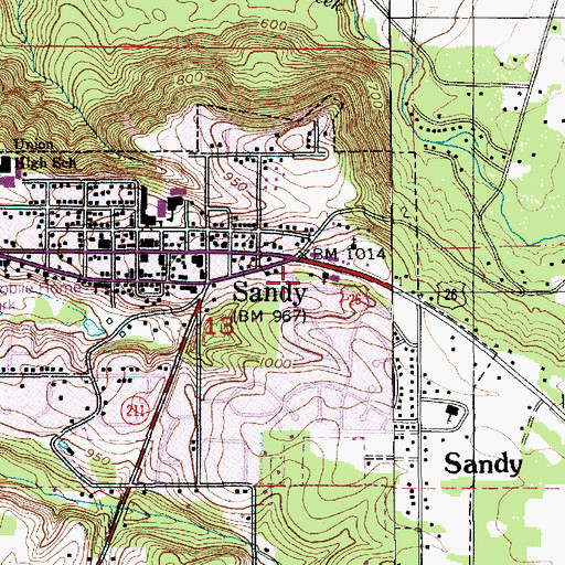 Topographic Map of Sandy Post Office, OR