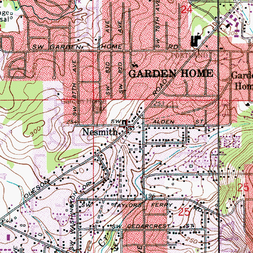 Topographic Map of Garden Home Park, OR