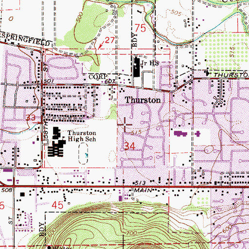 Topographic Map of Thurston Park, OR