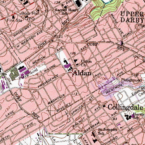 Topographic Map of Aldan, PA