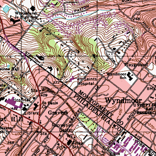 Topographic Map of All Saints Hospital, PA