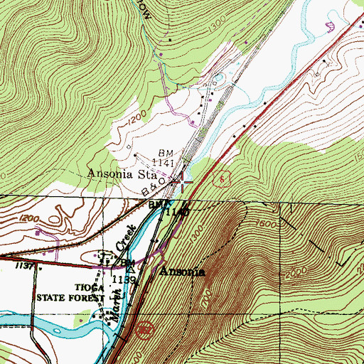 Topographic Map of Ansonia Station, PA