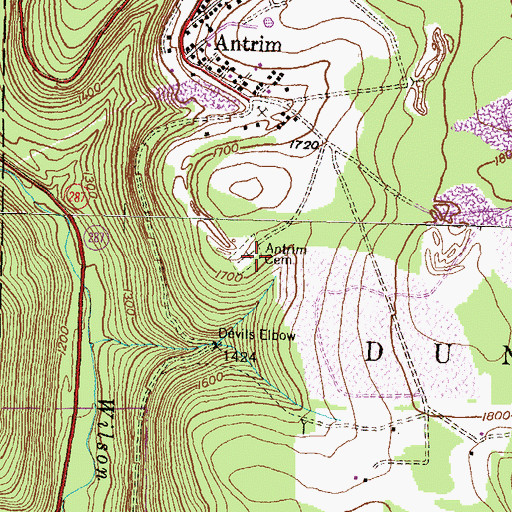 Topographic Map of Antrim Cemetery, PA