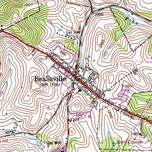 Topographic Map of Beallsville, PA