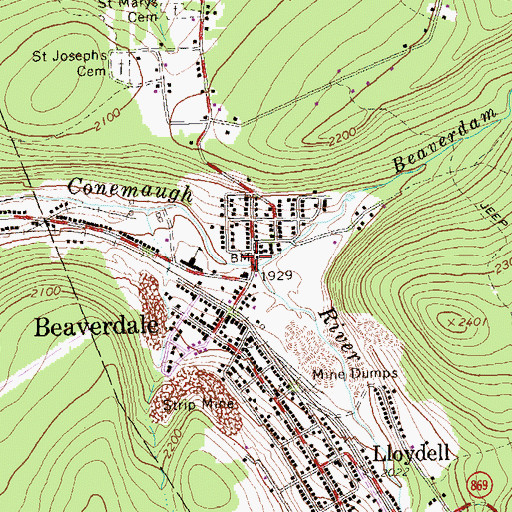Topographic Map of Beaverdale, PA