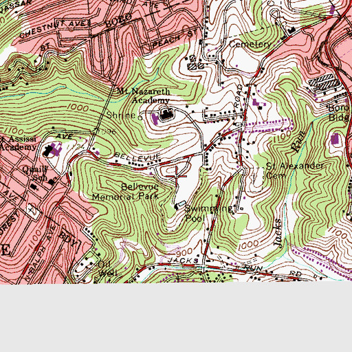 Topographic Map of Bellevue Memorial Park, PA