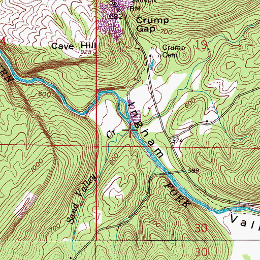 Topographic Map of Crump Branch, AL