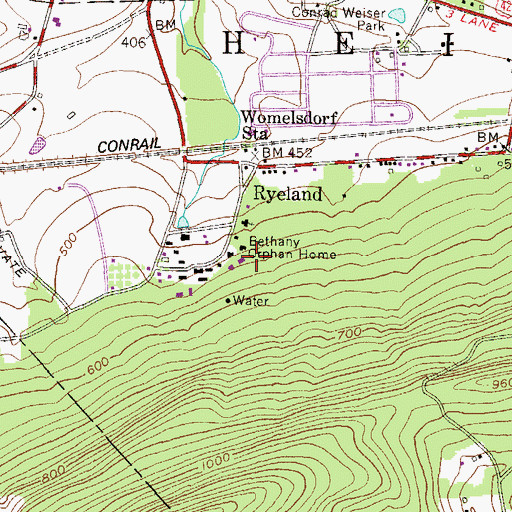 Topographic Map of Bethany Orphan Home, PA