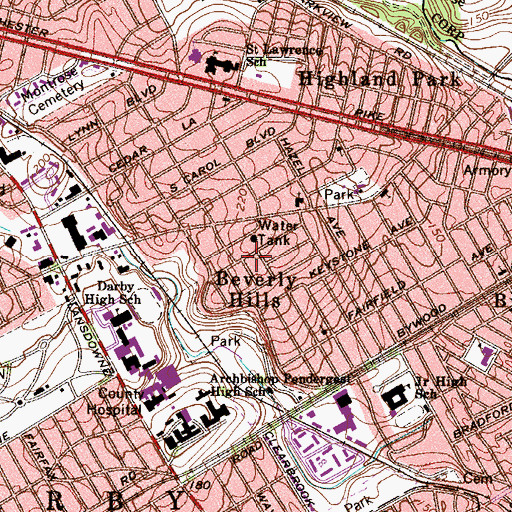 Topographic Map of Beverly Hills, PA