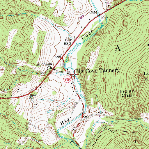 Topographic Map of Big Cove Tannery, PA