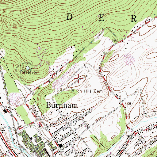 Topographic Map of Birch Hill Cemetery, PA