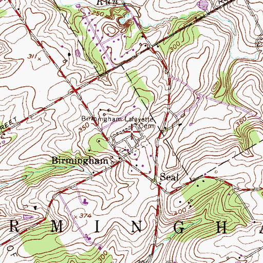 Topographic Map of Birmingham Lafayette Cemetery, PA