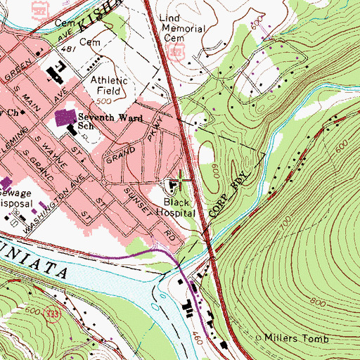 Topographic Map of Black Hospital, PA