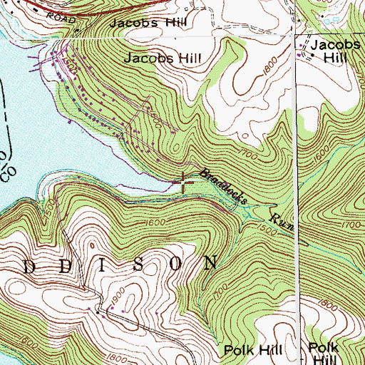 Topographic Map of Braddocks Run, PA