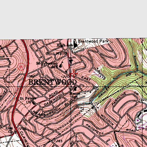 Topographic Map of Brentwood, PA
