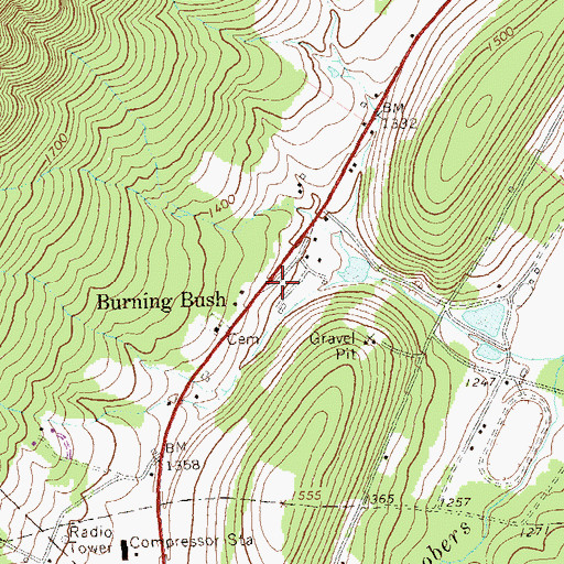 Topographic Map of Burning Bush, PA