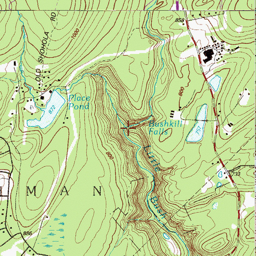 Topographic Map of Bushkill Falls, PA
