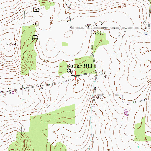 Topographic Map of Butler Hill Church, PA