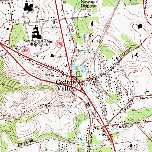 Topographic Map of Center Valley, PA