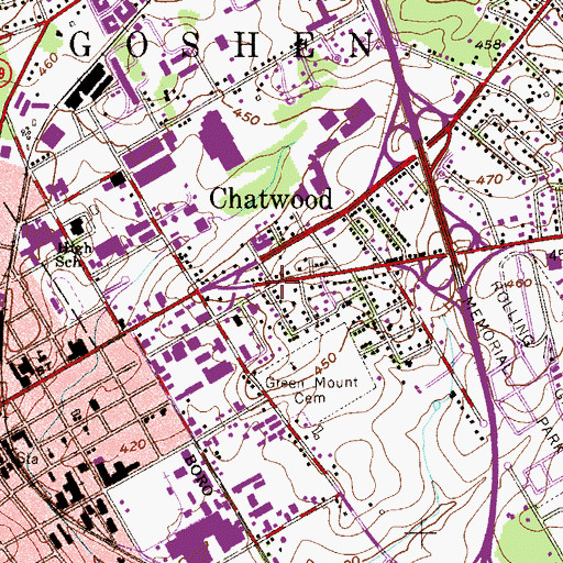 Topographic Map of Chatwood, PA