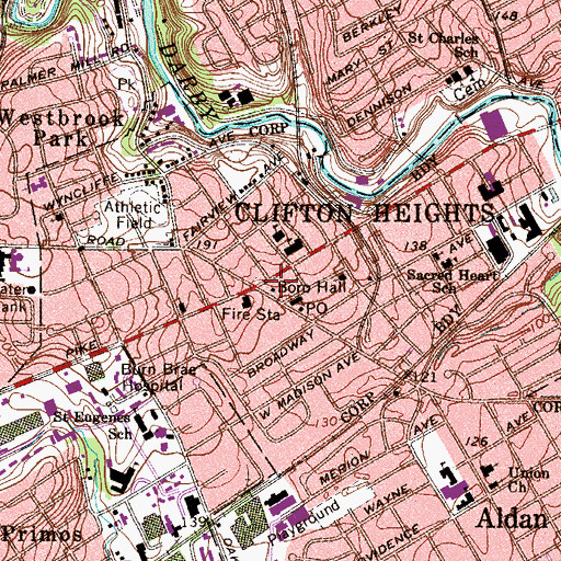 Topographic Map of Clifton Heights, PA