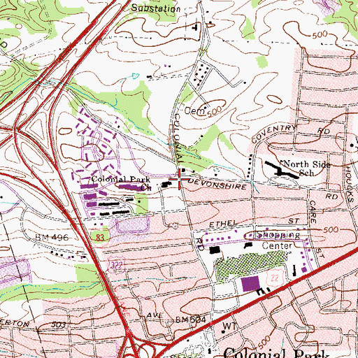 Topographic Map of Colonial Park Church, PA