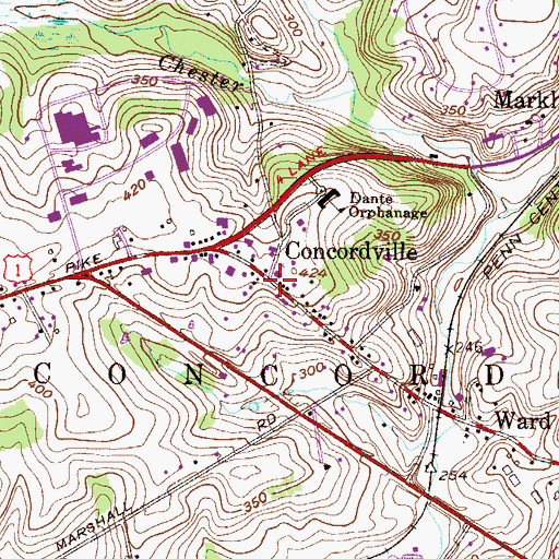 Topographic Map of Concordville, PA