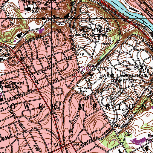 Topographic Map of Cynwyd Park, PA