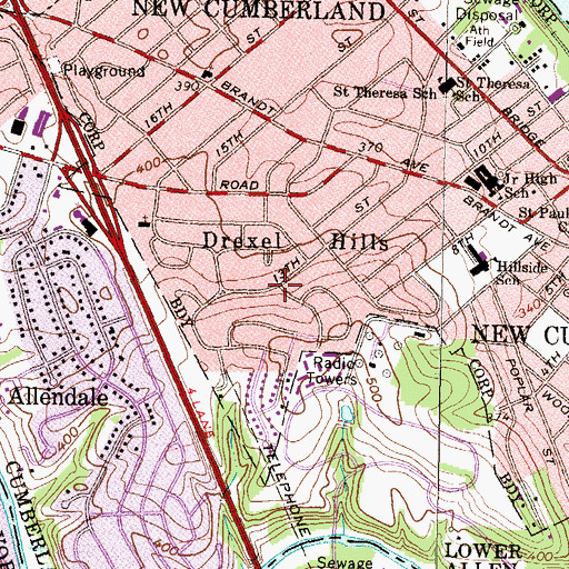 Topographic Map of Drexel Hills, PA