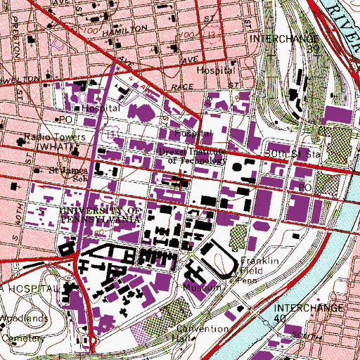 Topographic Map of Drexel University, PA