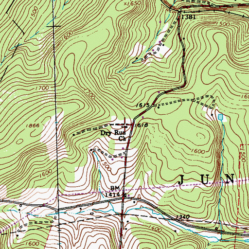 Topographic Map of Dry Run Church, PA