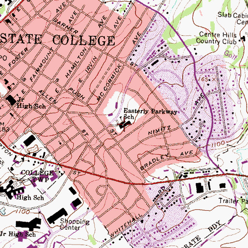 Topographic Map of Easterly Parkway School, PA