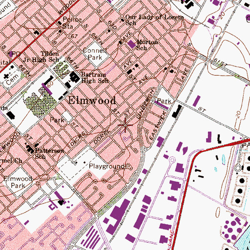Topographic Map of Elmwood, PA