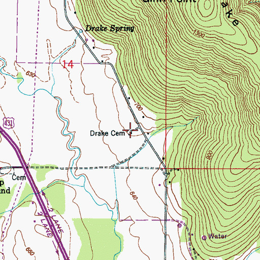 Topographic Map of Drake Cemetery, AL