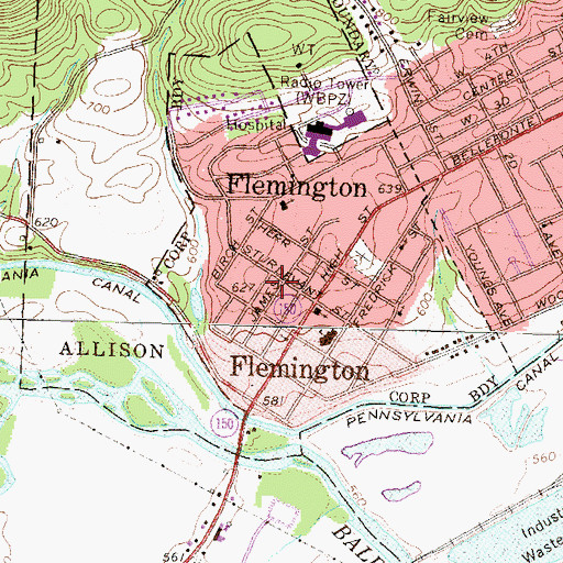 Topographic Map of Flemington, PA