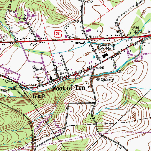 Topographic Map of Foot of Ten, PA