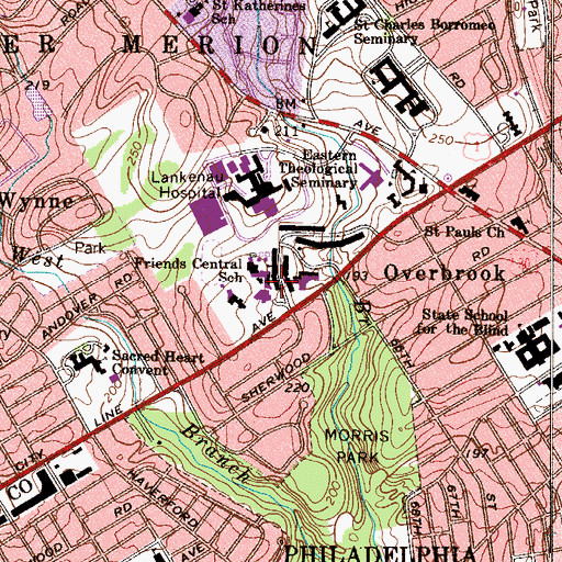 Topographic Map of Friends Central School, PA