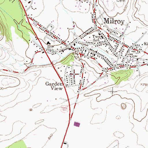 Topographic Map of Roseann, PA