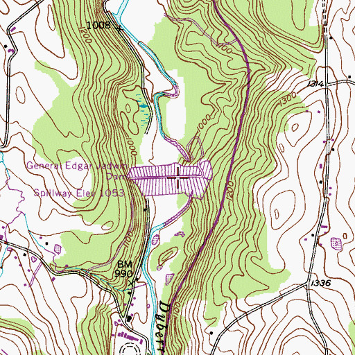 Topographic Map of General Edgar Jadwin Dam, PA