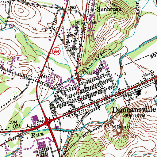 Topographic Map of Gillans Run, PA